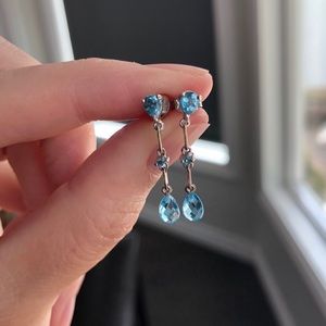 14K white gold blue topaz earrings